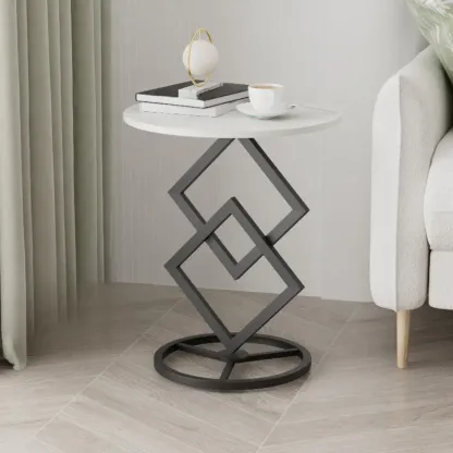 Contemporary Sintered Stone Circular Chairside Table with Framework Parlor, Table Only Image - 6