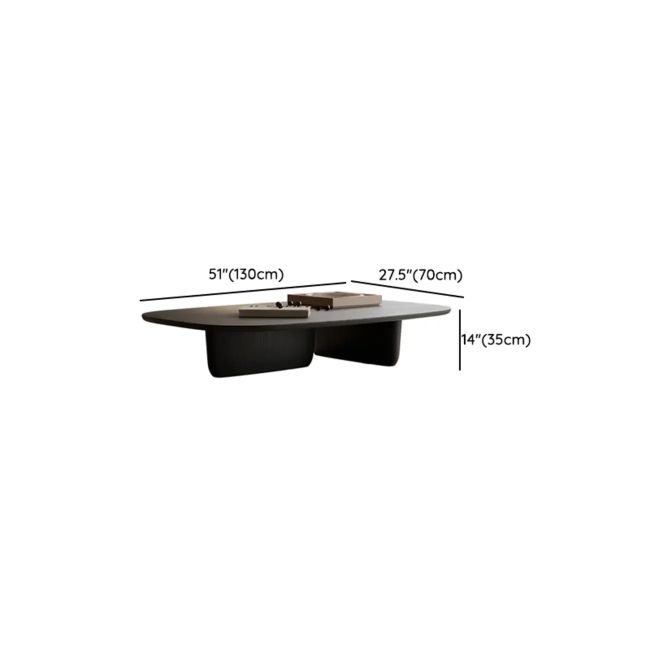 14 in Modern Black Oval Coffee Table with Double Pedestal #size