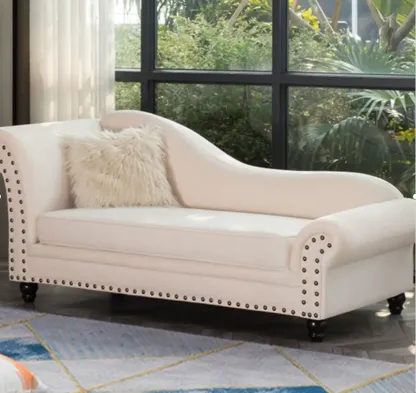 Modern Wooden One Arm Chaise Lounge with Nailhead Trim and Pillow Image - 7