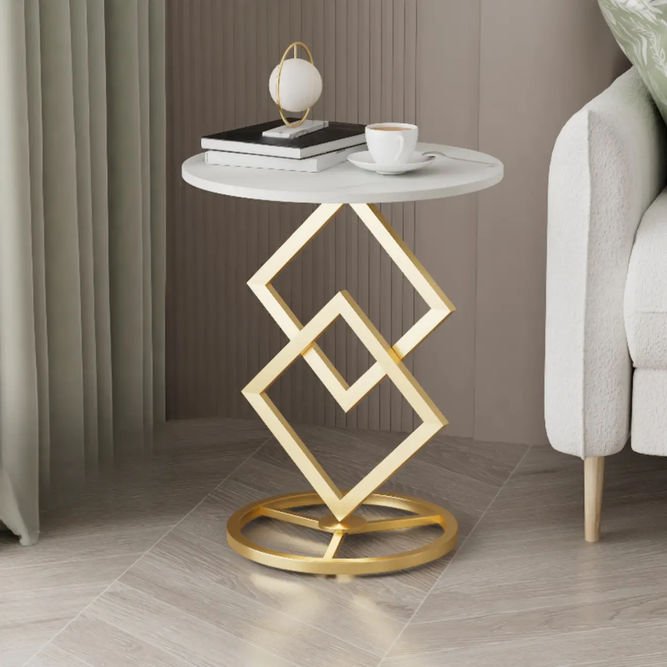 Contemporary Sintered Stone Circular Chairside Table with Framework Parlor, Table Only Image - 7 | homeyfad