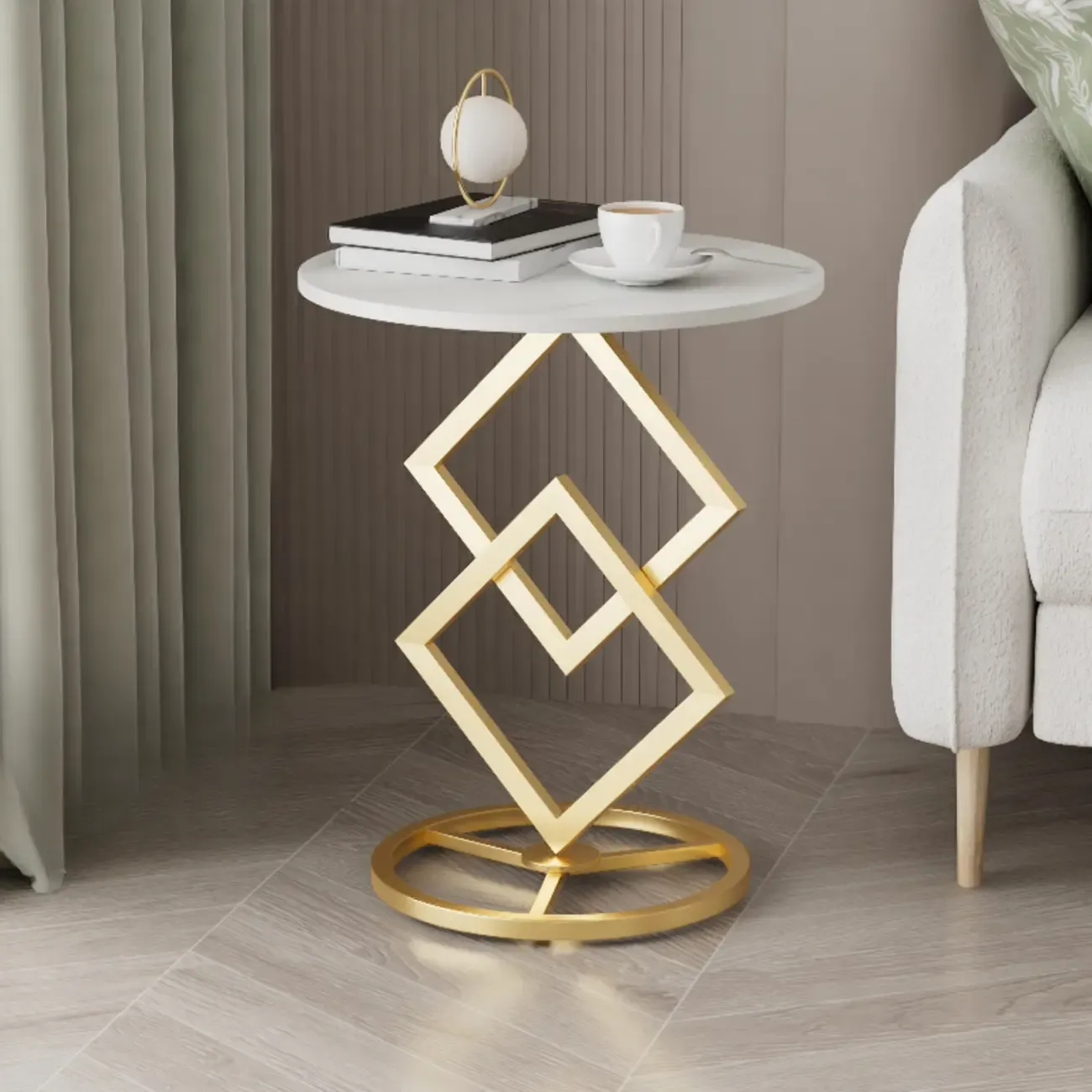 Contemporary Sintered Stone Circular Chairside Table with Framework Parlor, Table Only Image - 7