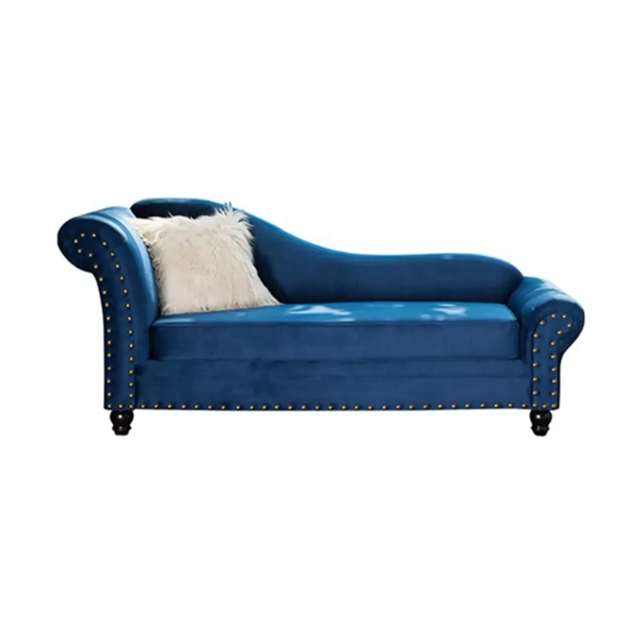 Modern Wooden One Arm Chaise Lounge with Nailhead Trim and Pillow Image - 8