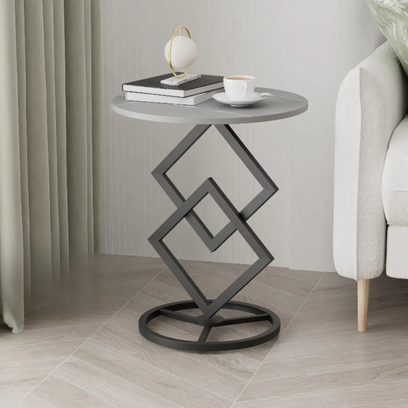 Contemporary Sintered Stone Circular Chairside Table with Framework Parlor, Table Only Image - 8 | homeyfad
