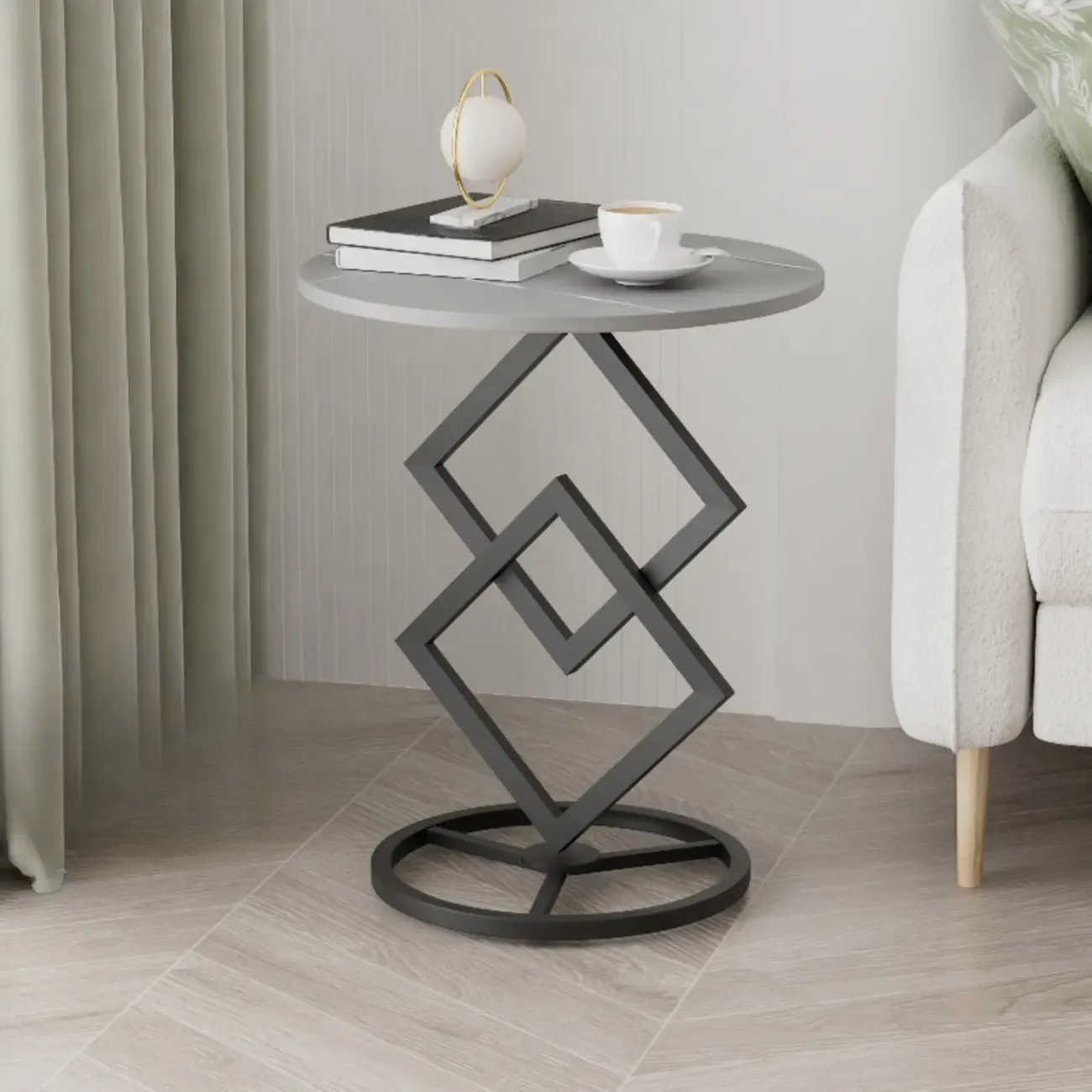 Contemporary Sintered Stone Circular Chairside Table with Framework Parlor, Table Only Image - 8
