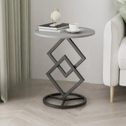 Contemporary Sintered Stone Circular Chairside Table with Framework Parlor, Table Only Image - 8