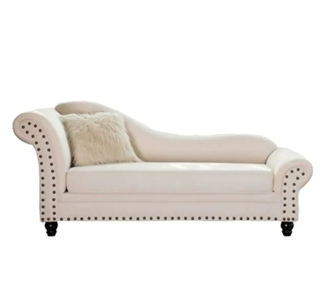Modern Wooden One Arm Chaise Lounge with Nailhead Trim and Pillow Image - 9
