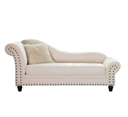 Modern Wooden One Arm Chaise Lounge with Nailhead Trim and Pillow Image - 9