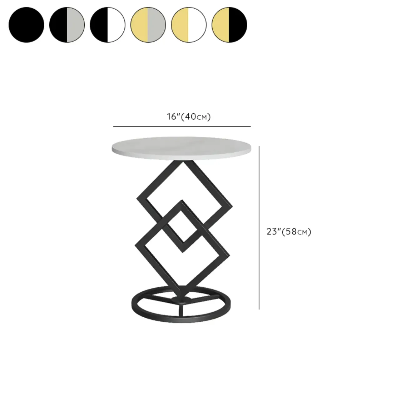 Contemporary Sintered Stone Circular Chairside Table with Framework Parlor, Table Only #size