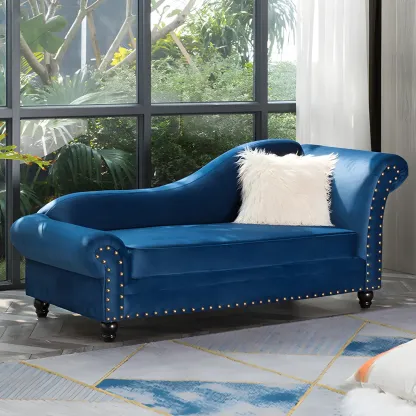 Modern Wooden One Arm Chaise Lounge with Nailhead Trim and Pillow Image - 12
