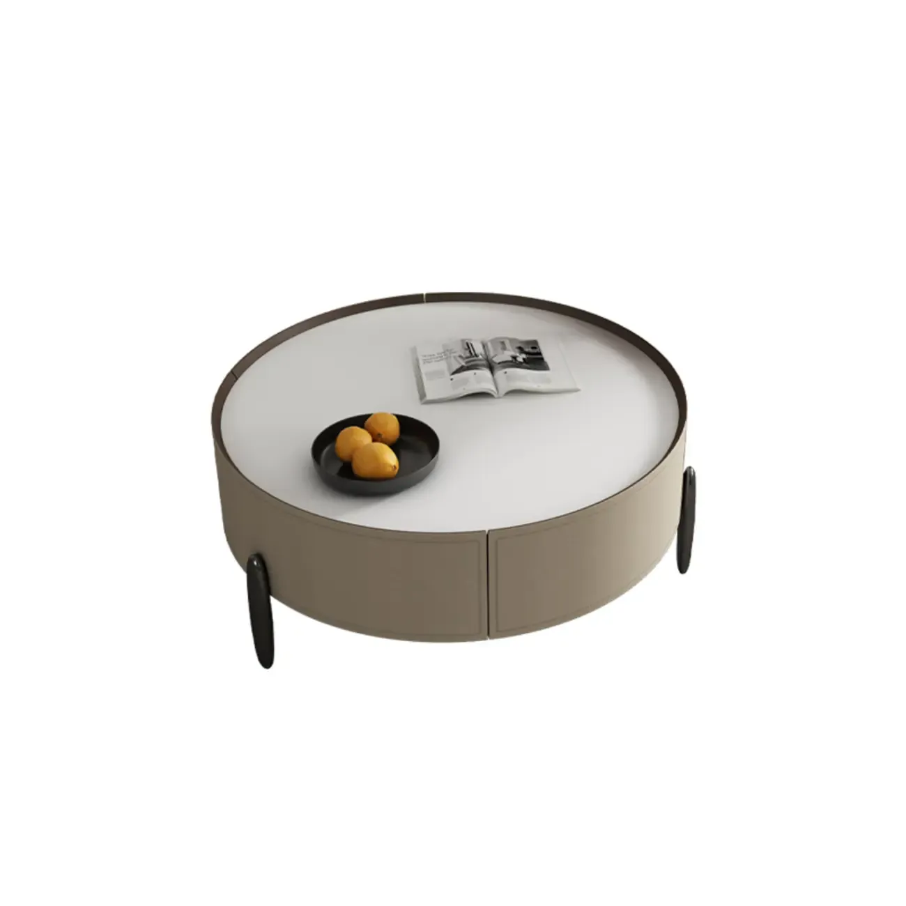 Modern Round Beige Coffee Table with Storage for Living Room Image - 3