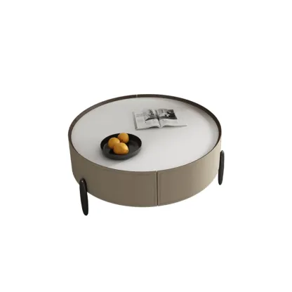 Modern Round Beige Coffee Table with Storage for Living Room Image - 3