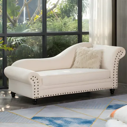 Modern Wooden One Arm Chaise Lounge with Nailhead Trim and Pillow Image - 13