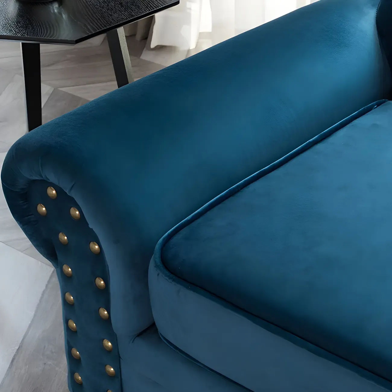 Modern Wooden One Arm Chaise Lounge with Nailhead Trim and Pillow Image - 14