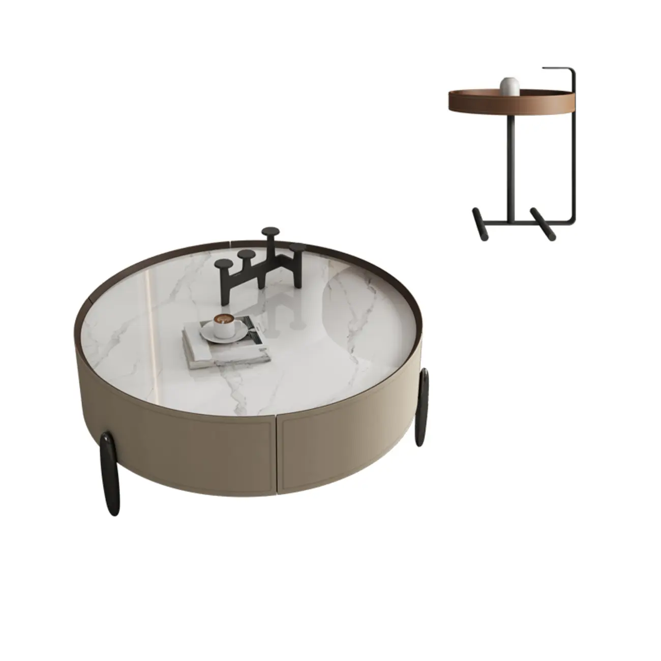 Modern Round Beige Coffee Table with Storage for Living Room Image - 5 | homeyfad