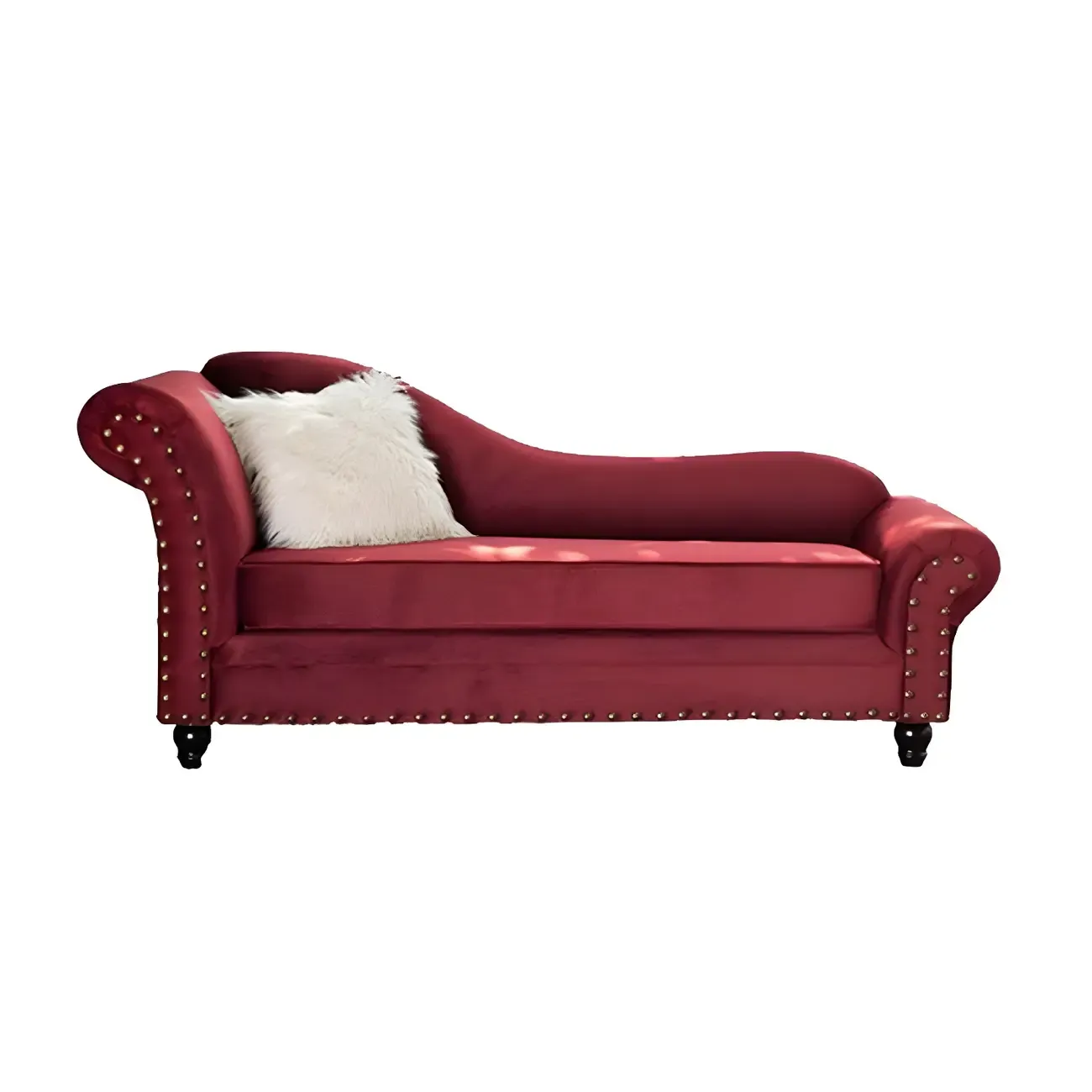 Modern Wooden One Arm Chaise Lounge with Nailhead Trim and Pillow Image - 17