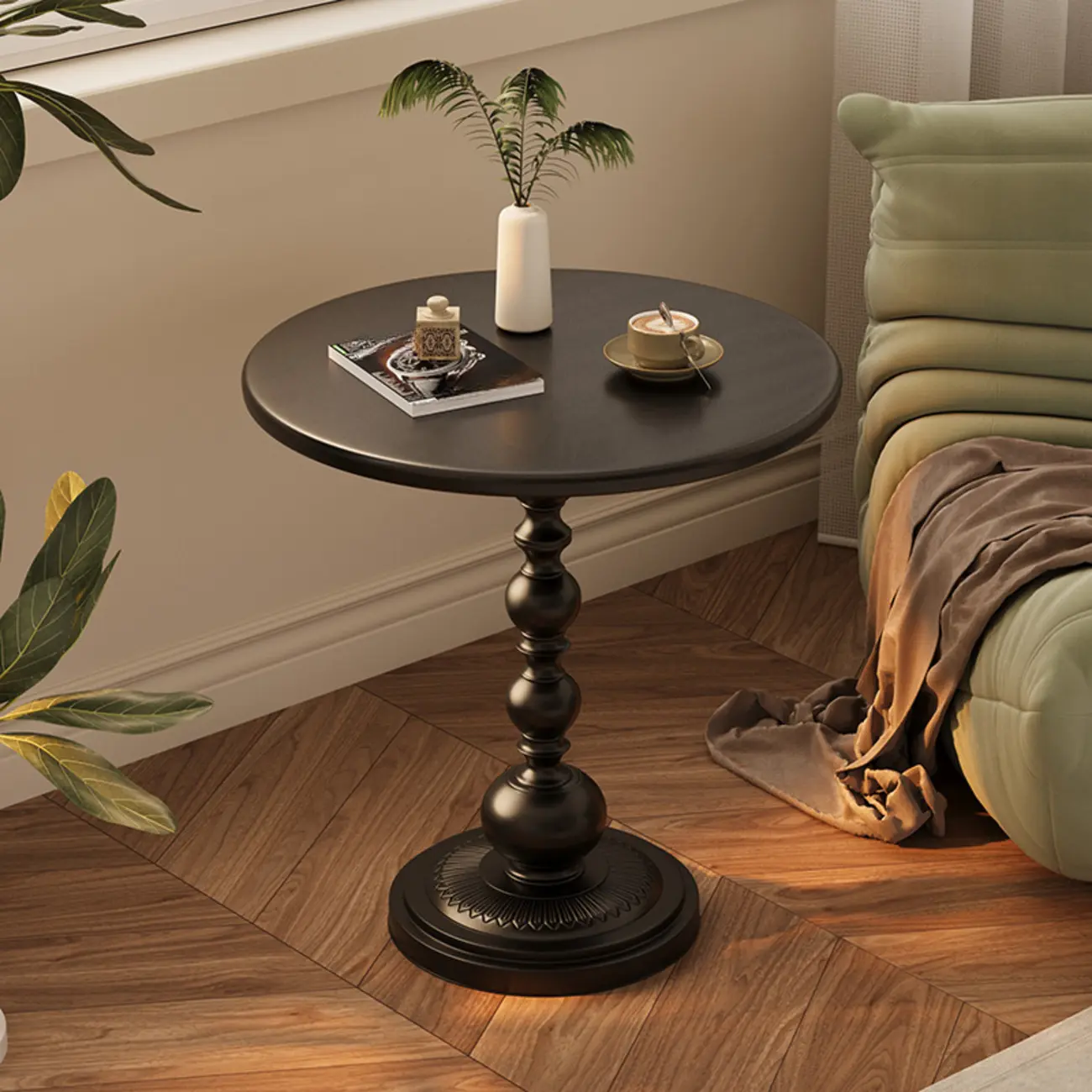 Trendy Metal Circular Side Table with Stump Base and Tray Top Image - 1 | homeyfad