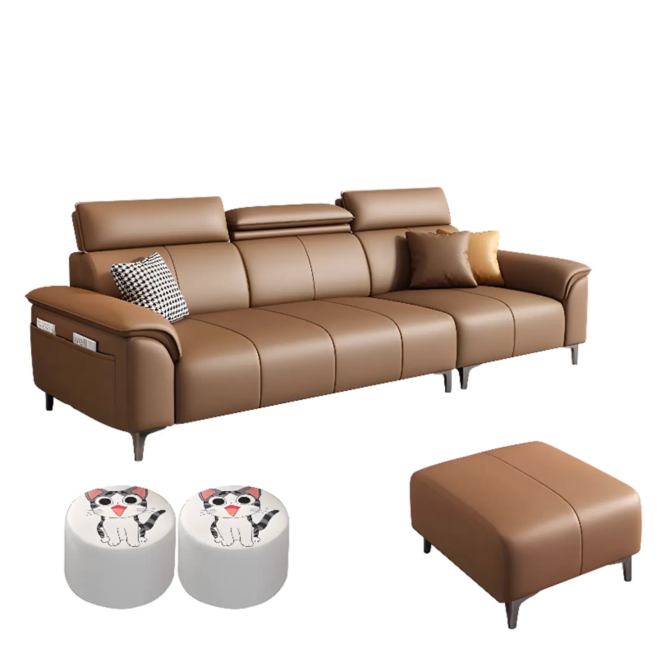118''Modern Cocoa 3 Seater Parlor Sofa with Flared Arm and Ottoman Image - 2 | homeyfad