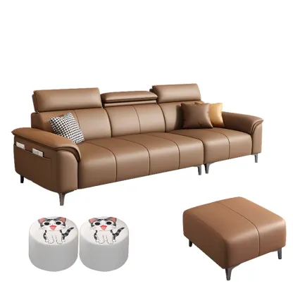 118''Modern Cocoa 3 Seater Parlor Sofa with Flared Arm and Ottoman Image - 2