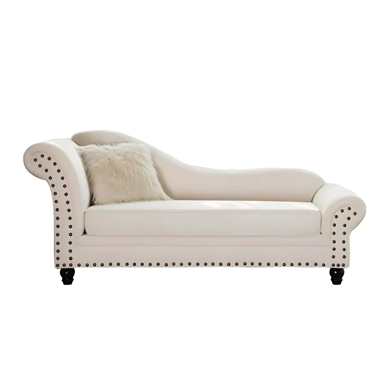 Modern Wooden One Arm Chaise Lounge with Nailhead Trim and Pillow Image - 18