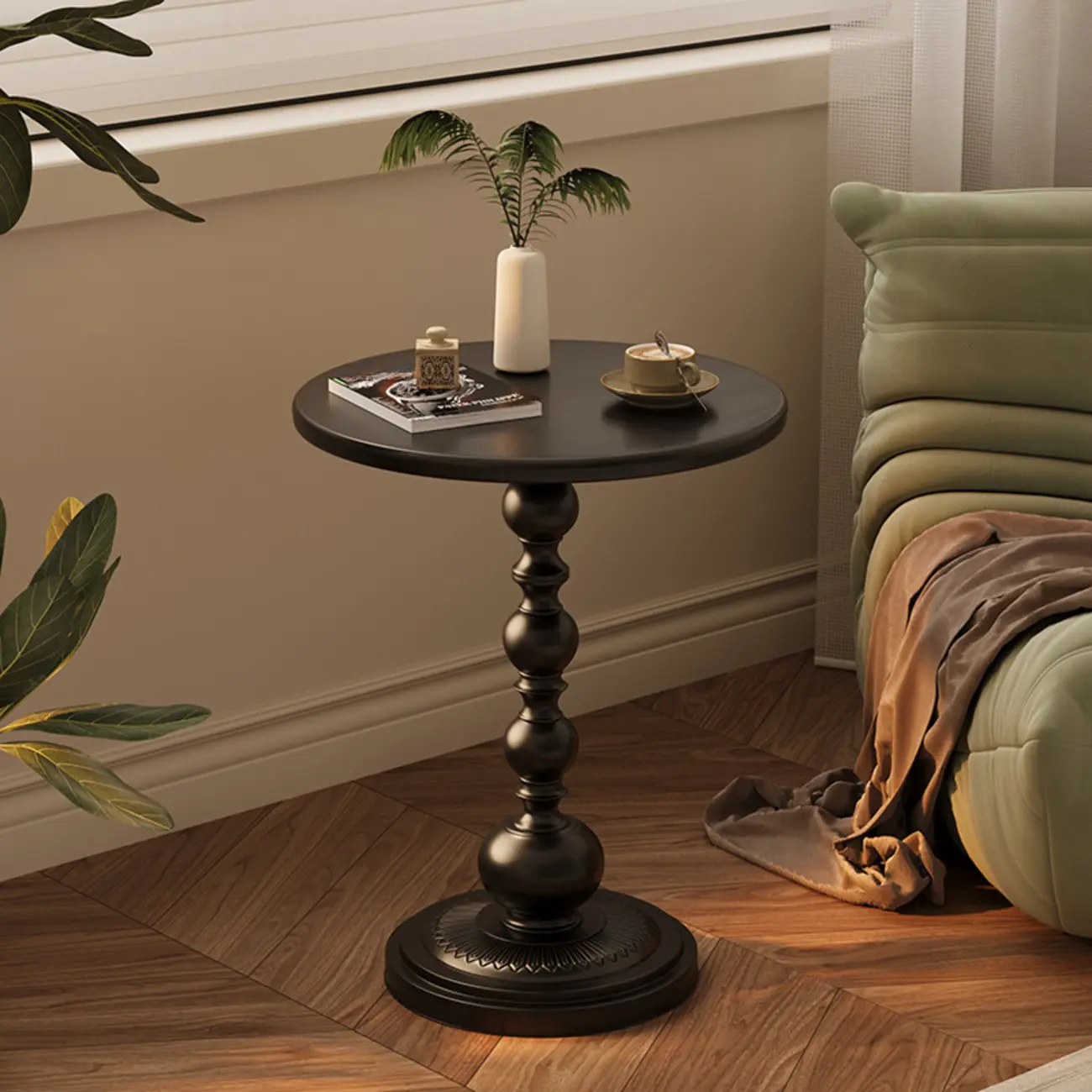 Trendy Metal Circular Side Table with Stump Base and Tray Top Image - 2 | homeyfad