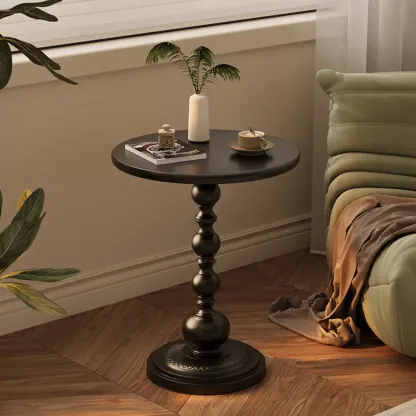 Trendy Metal Circular Side Table with Stump Base and Tray Top Image - 2