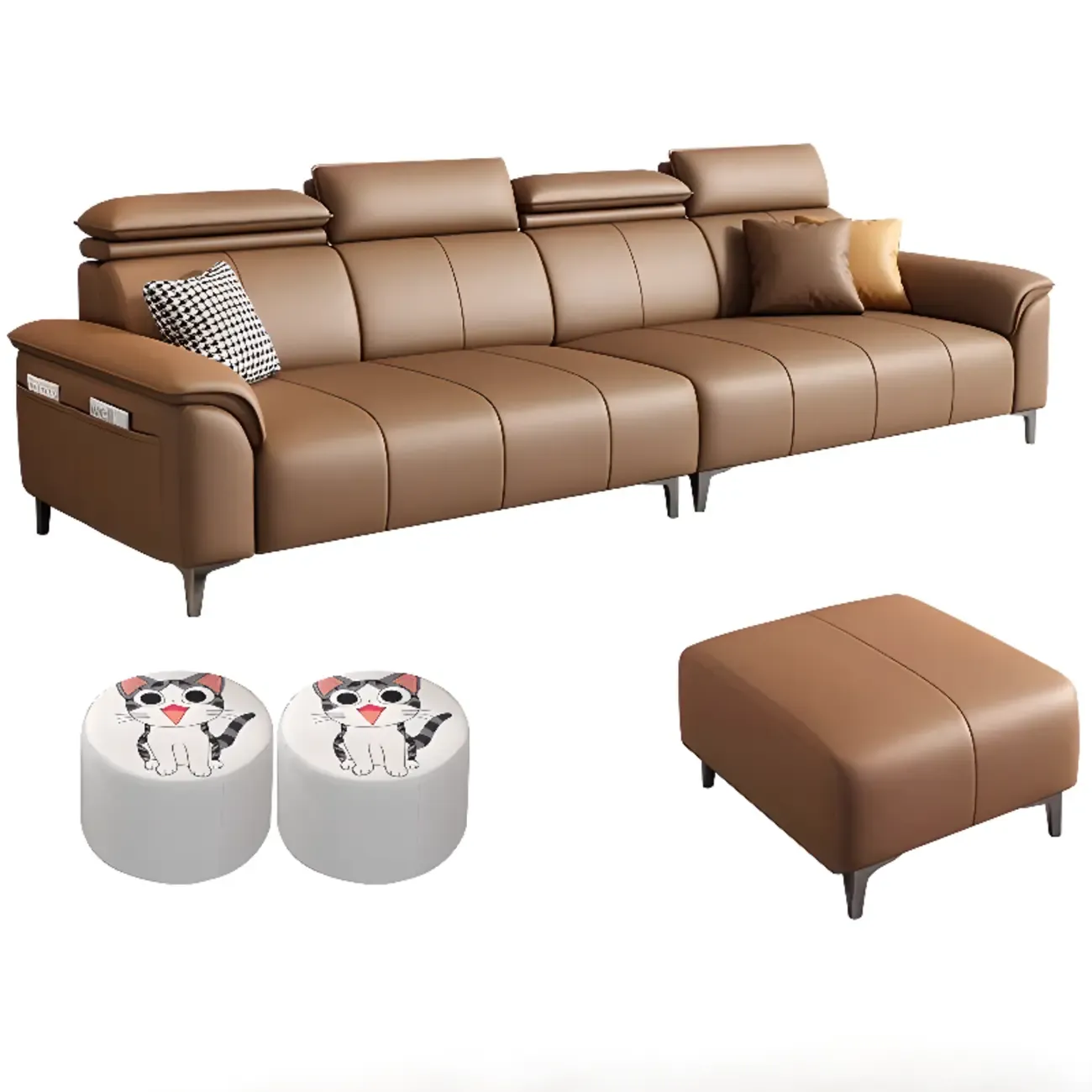 118''Modern Cocoa 3 Seater Parlor Sofa with Flared Arm and Ottoman Image - 3