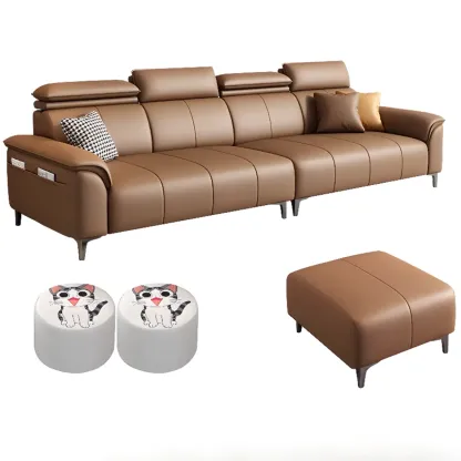 118''Modern Cocoa 3 Seater Parlor Sofa with Flared Arm and Ottoman Image - 3