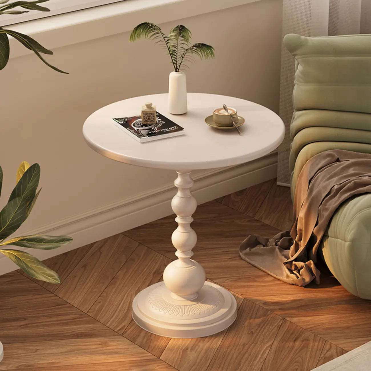 Trendy Metal Circular Side Table with Stump Base and Tray Top Image - 3 | homeyfad