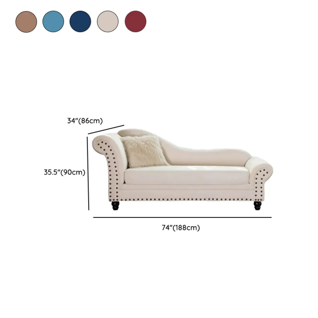 Modern Wooden One Arm Chaise Lounge with Nailhead Trim and Pillow Image - 20