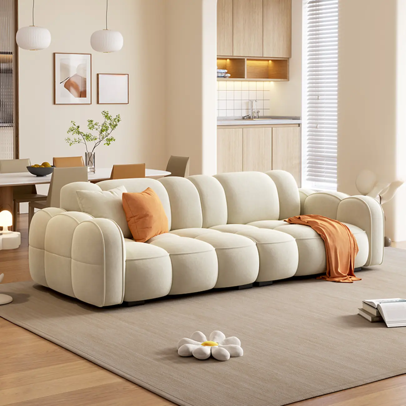Modern Wooden Base Upholstered Parlor Sofa 3-seater Deep Seat Sofa for Living Room Image - 2 | homeyfad