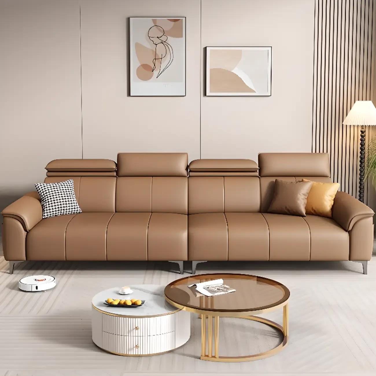118''Modern Cocoa 3 Seater Parlor Sofa with Flared Arm and Ottoman Image - 5
