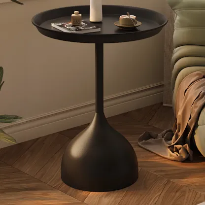 Trendy Metal Circular Side Table with Stump Base and Tray Top Image - 4