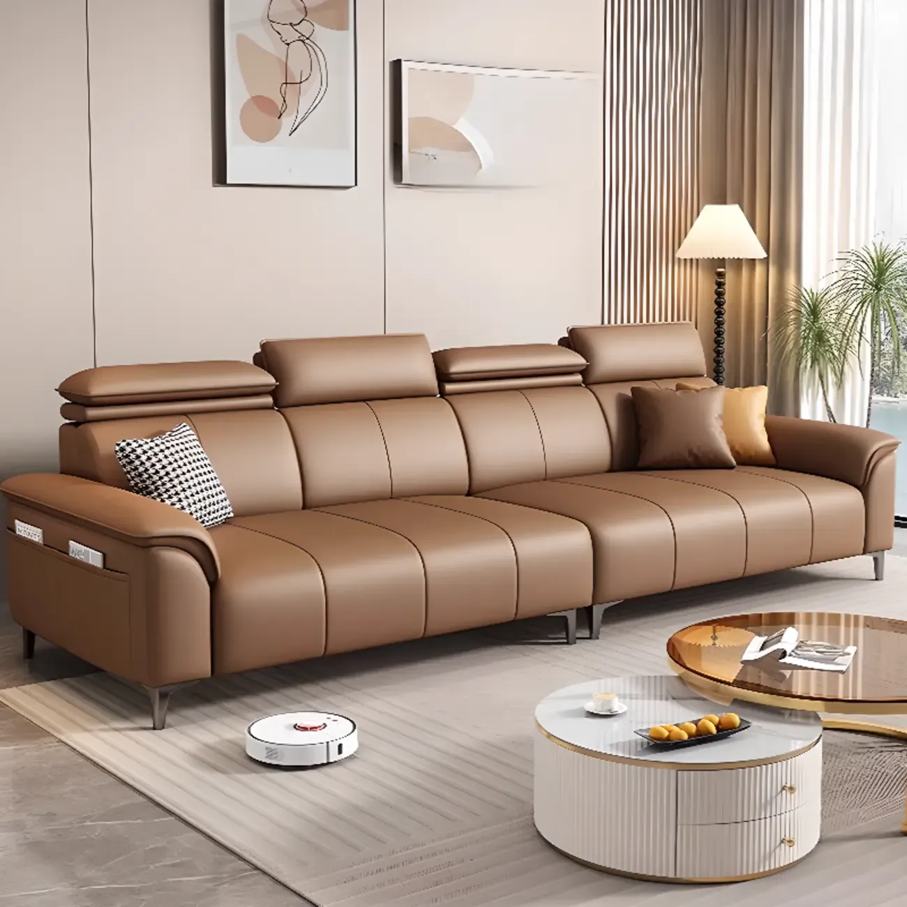 118''Modern Cocoa 3 Seater Parlor Sofa with Flared Arm and Ottoman Image - 6