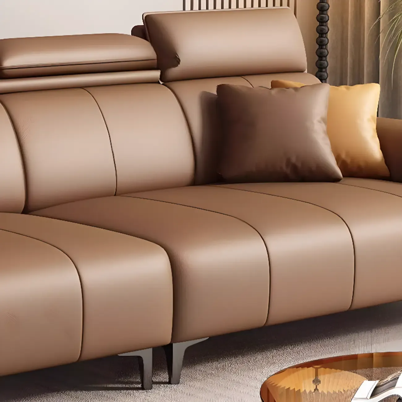 118''Modern Cocoa 3 Seater Parlor Sofa with Flared Arm and Ottoman Image - 7