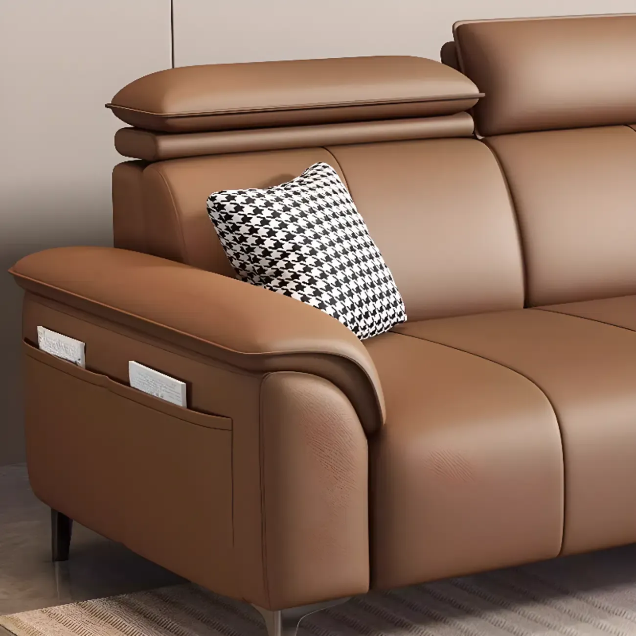 118''Modern Cocoa 3 Seater Parlor Sofa with Flared Arm and Ottoman Image - 8