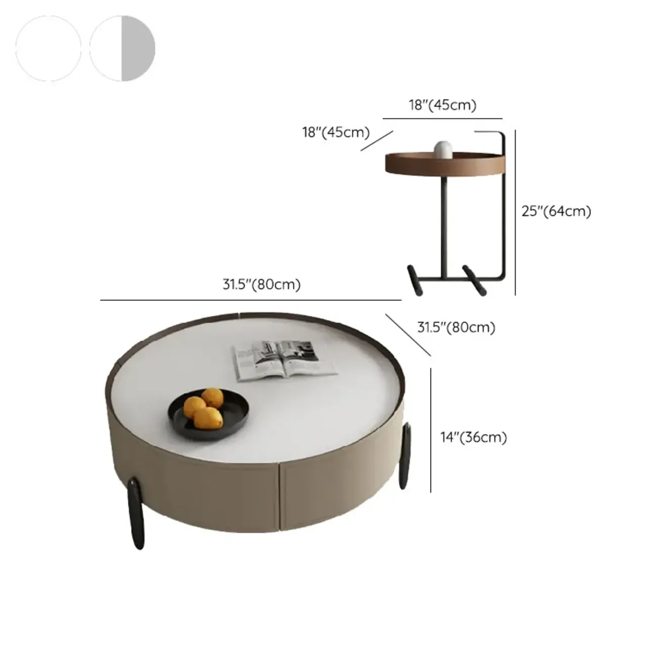Modern Round Beige Coffee Table with Storage for Living Room #size
