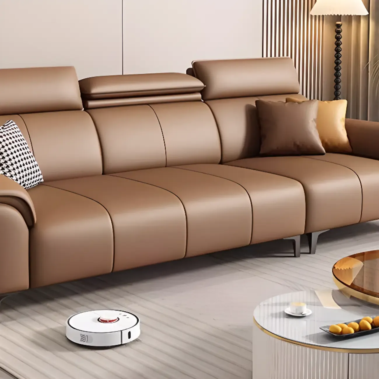 118''Modern Cocoa 3 Seater Parlor Sofa with Flared Arm and Ottoman Image - 9