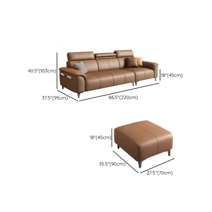 118''Modern Cocoa 3 Seater Parlor Sofa with Flared Arm and Ottoman #size