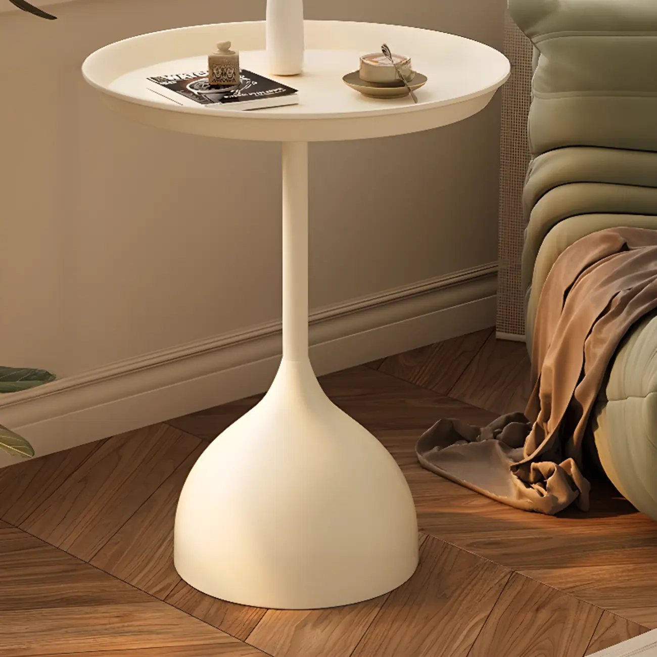 Trendy Metal Circular Side Table with Stump Base and Tray Top Image - 9 | homeyfad