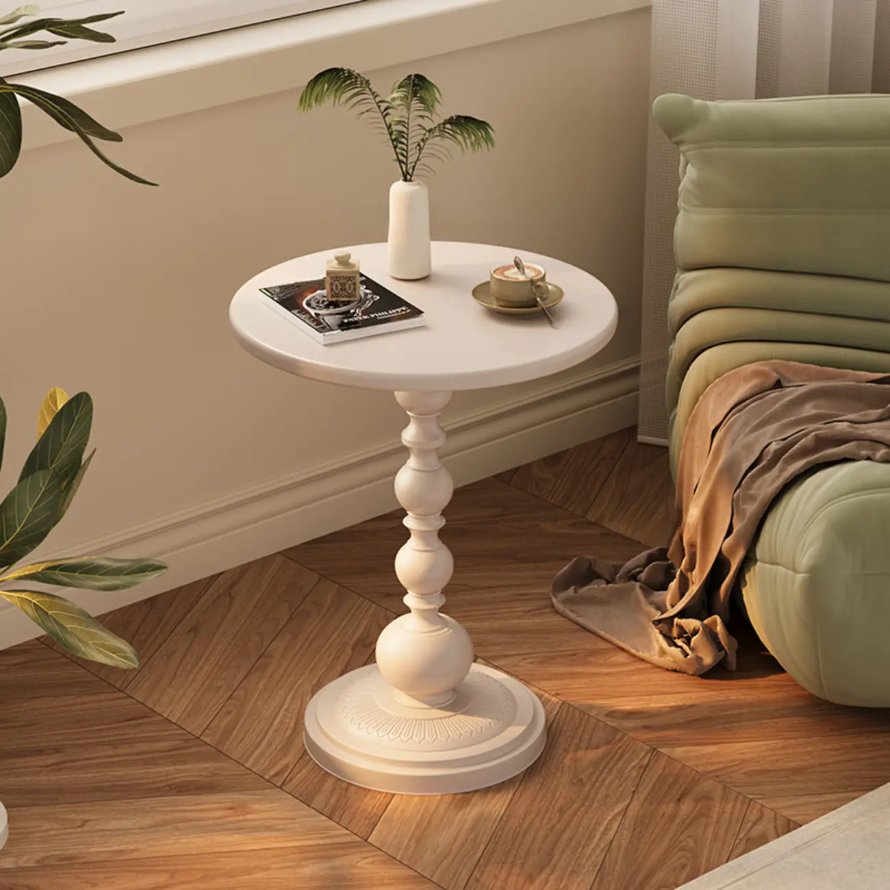Trendy Metal Circular Side Table with Stump Base and Tray Top Image - 10 | homeyfad