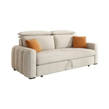 L Shaped Beige Pull-Out Sectional Couch with Storage Rack and sofa bed Image - 3