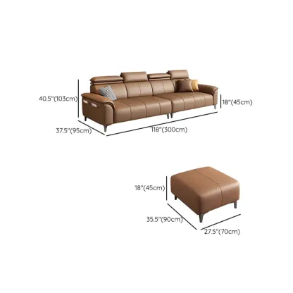 118''Modern Cocoa 3 Seater Parlor Sofa with Flared Arm and Ottoman Image - 12