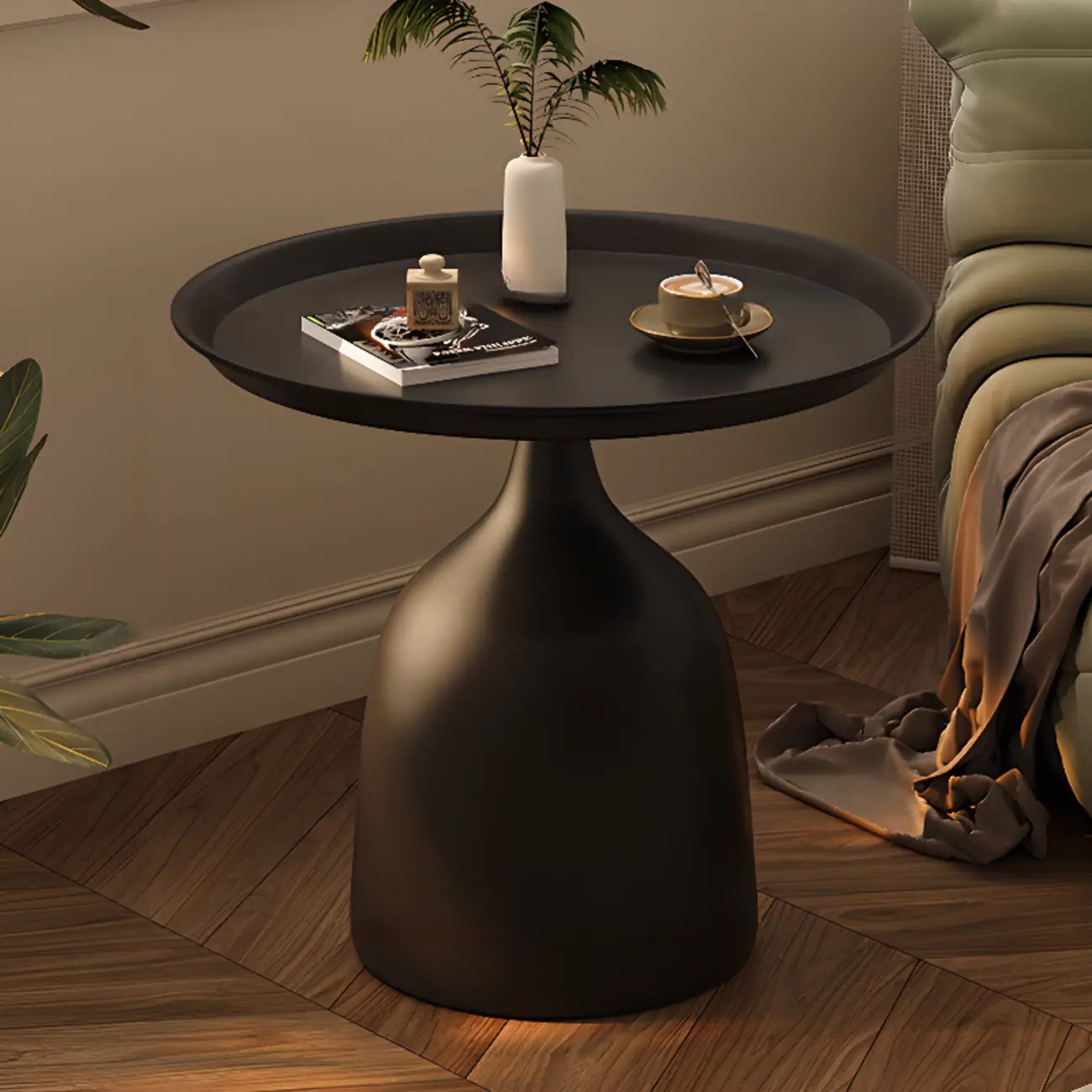 Trendy Metal Circular Side Table with Stump Base and Tray Top Image - 11 | homeyfad