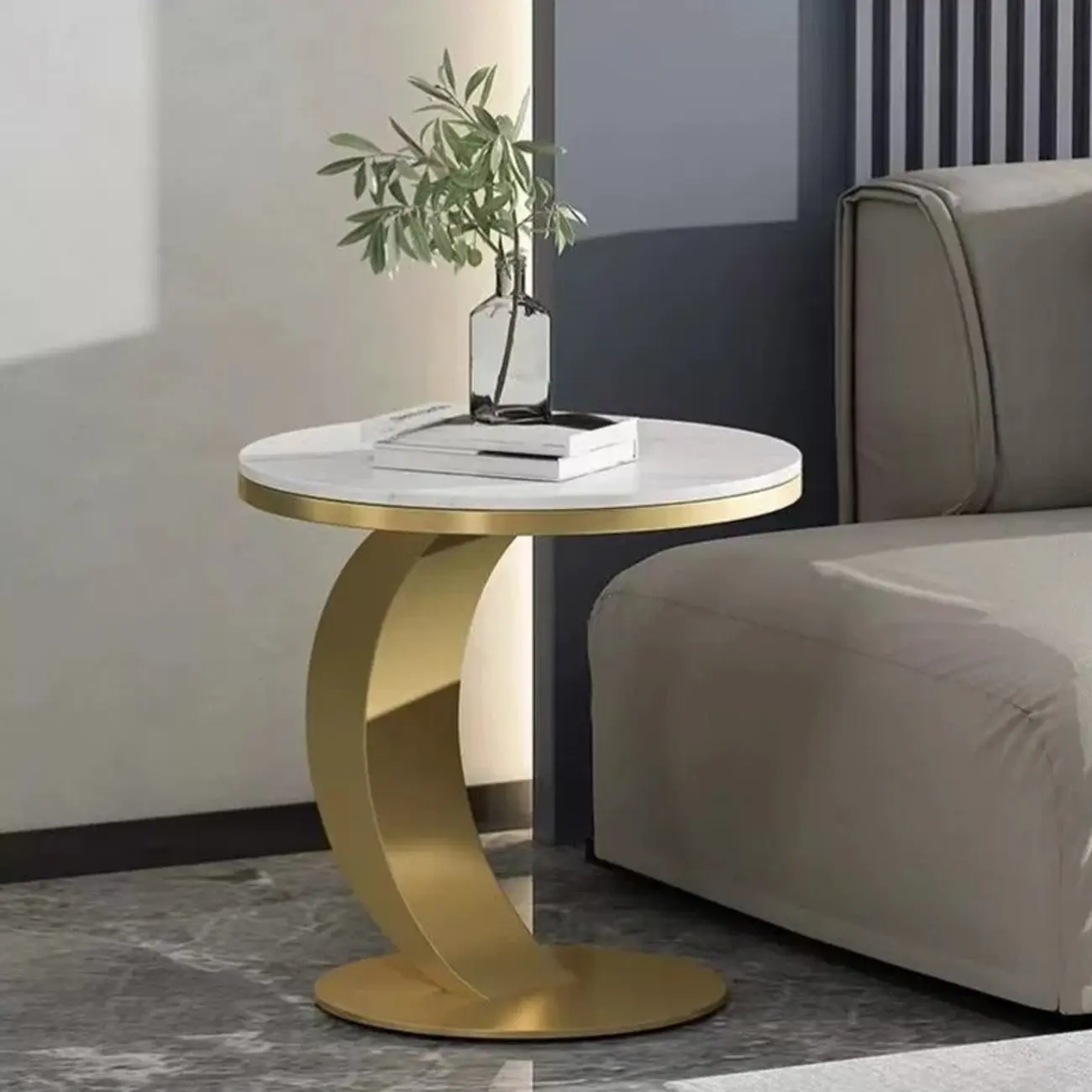 C-Shaped Small Round Coffee Table for the Balcony Image - 2 | homeyfad
