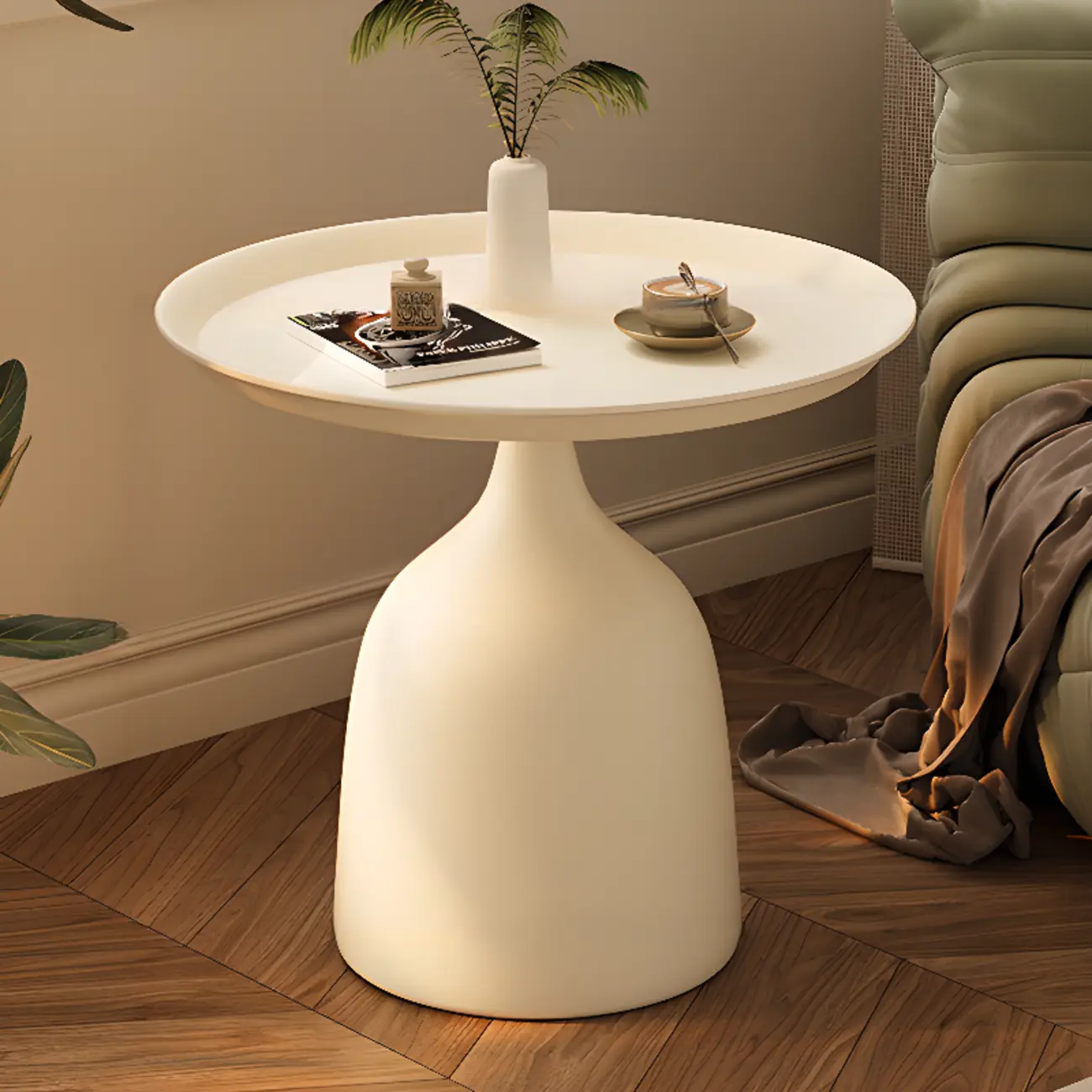 Trendy Metal Circular Side Table with Stump Base and Tray Top Image - 12 | homeyfad