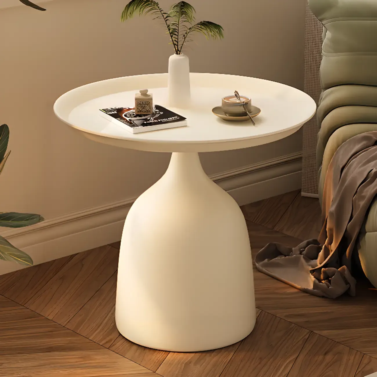 Trendy Metal Circular Side Table with Stump Base and Tray Top Image - 12