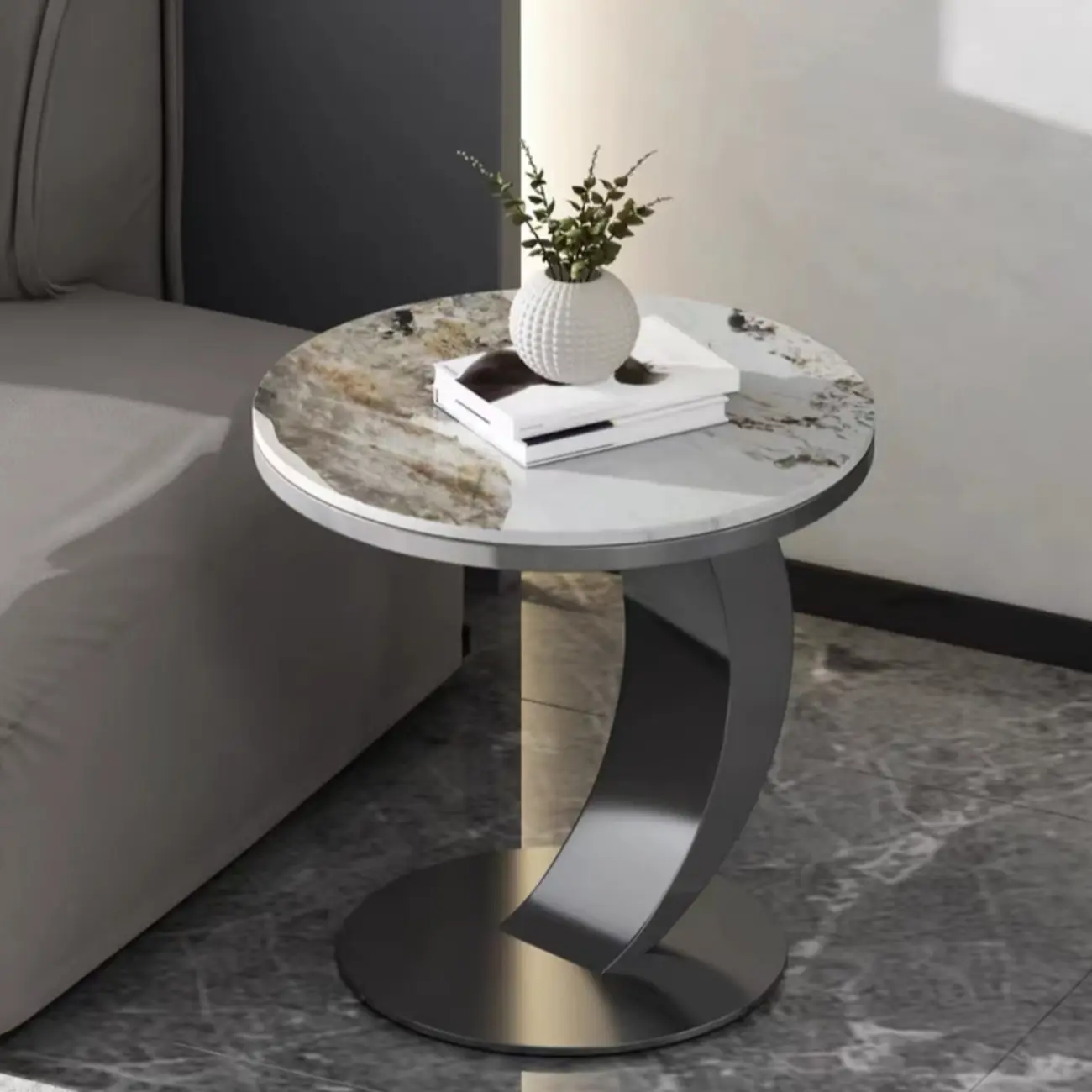 C-Shaped Small Round Coffee Table for the Balcony Image - 3 | homeyfad