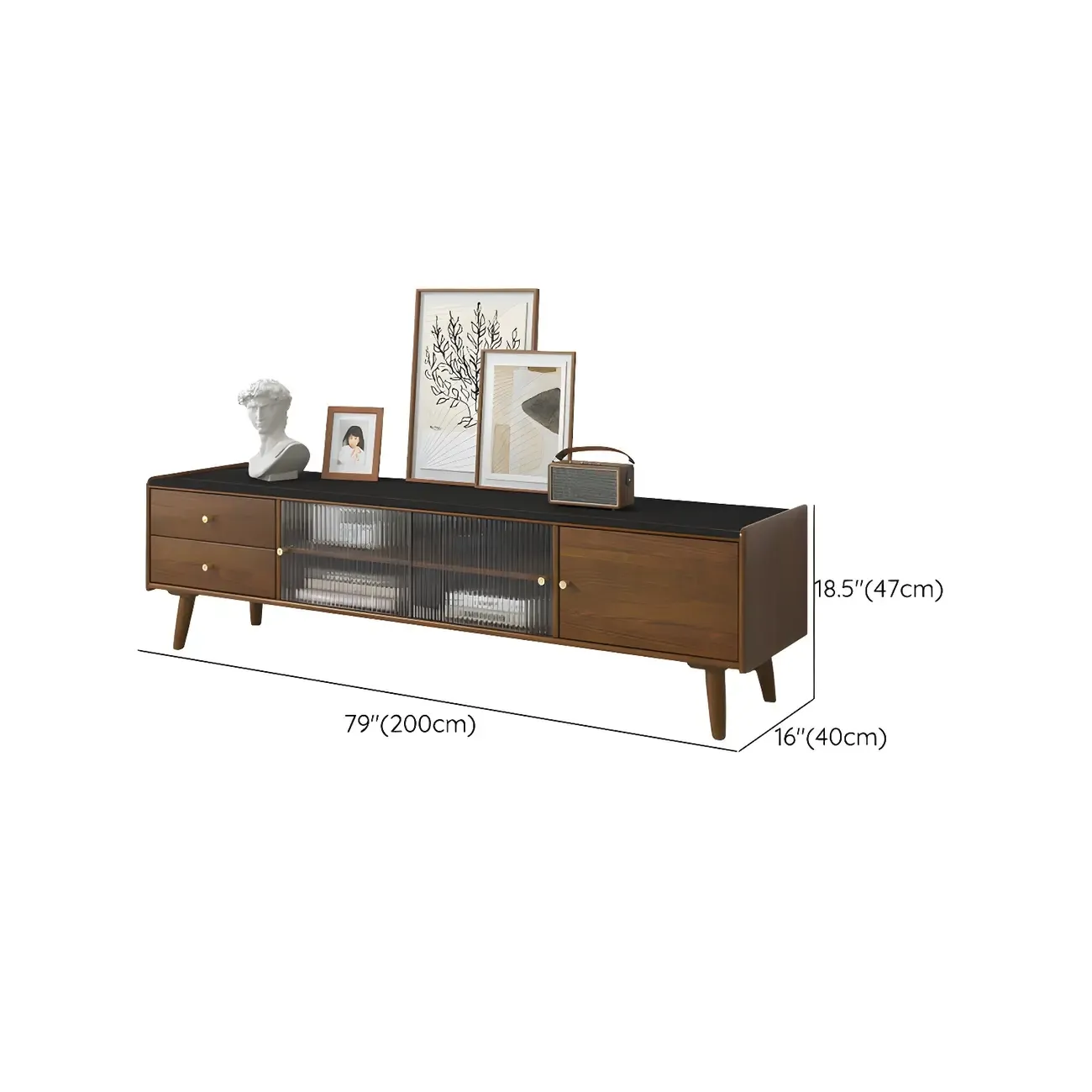 Scandinavian Wooden TV Stand with Open Storage and Legs Image - 21