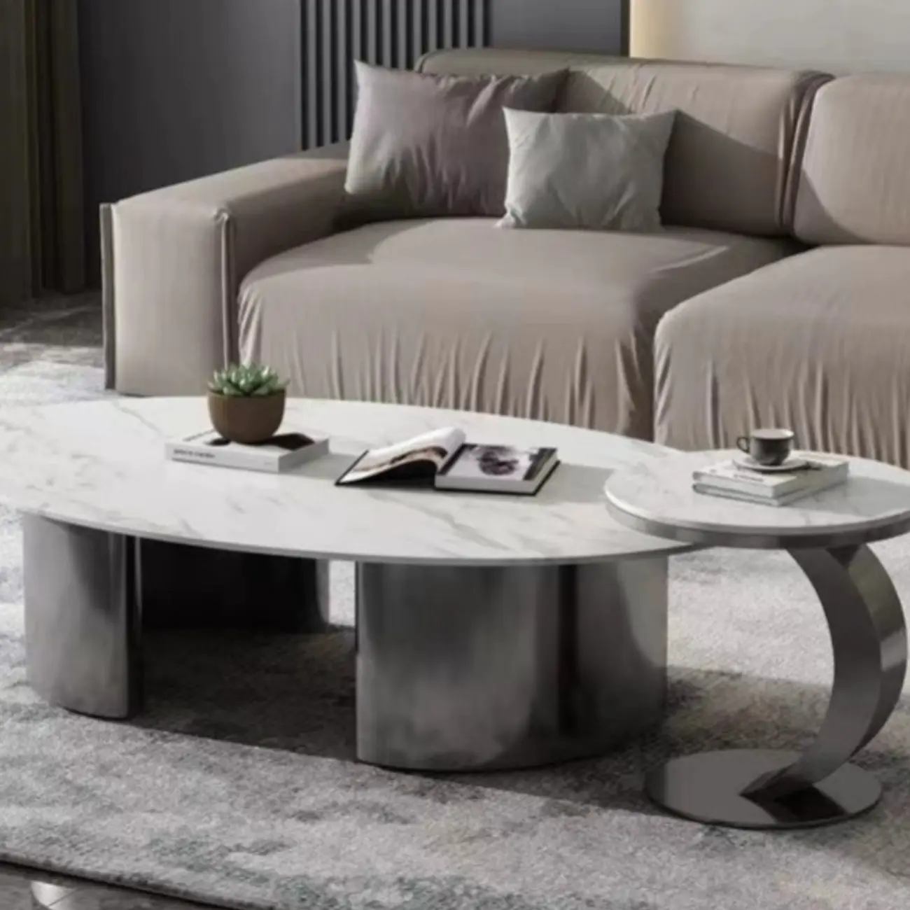 C-Shaped Small Round Coffee Table for the Balcony Image - 4 | homeyfad