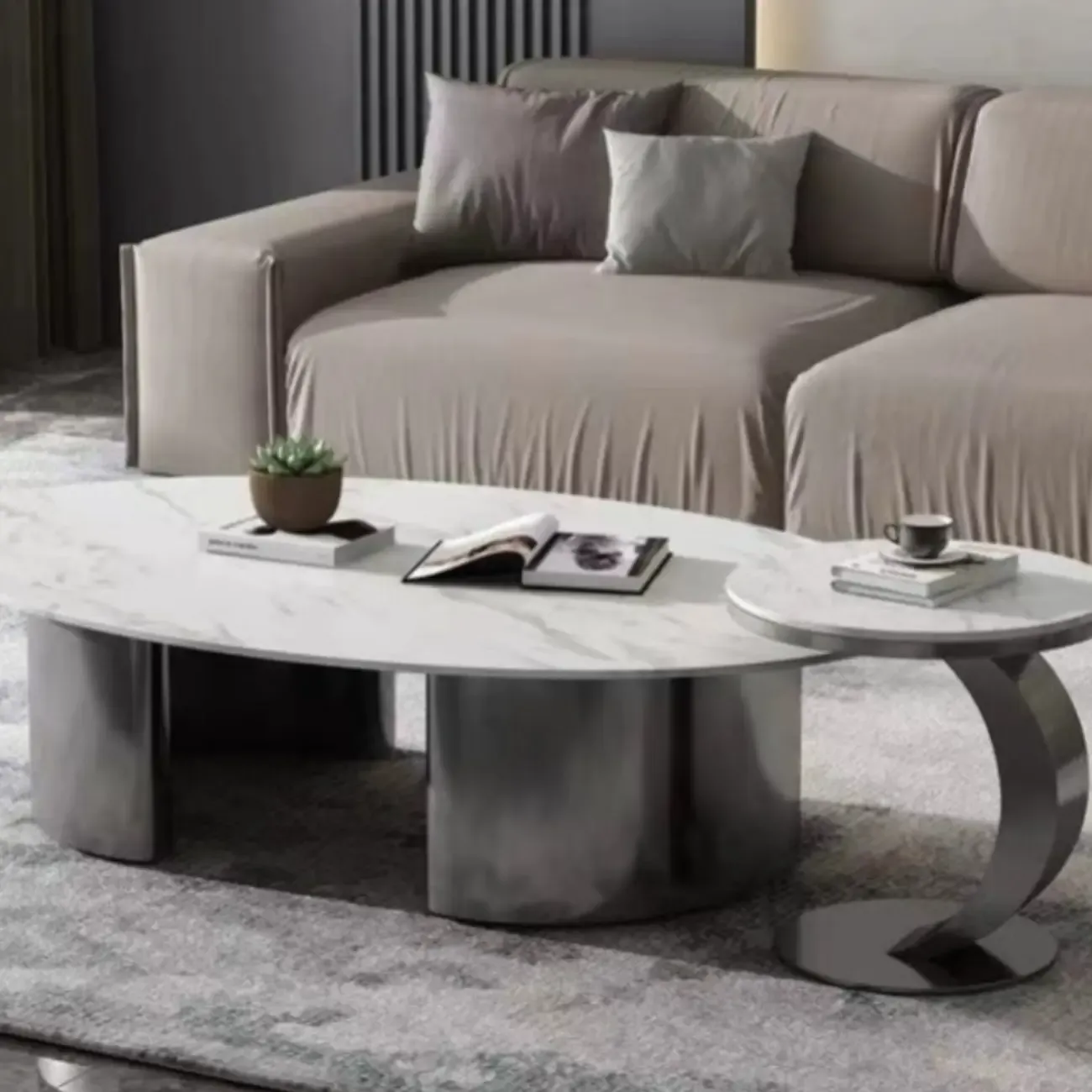 C-Shaped Small Round Coffee Table for the Balcony Image - 4